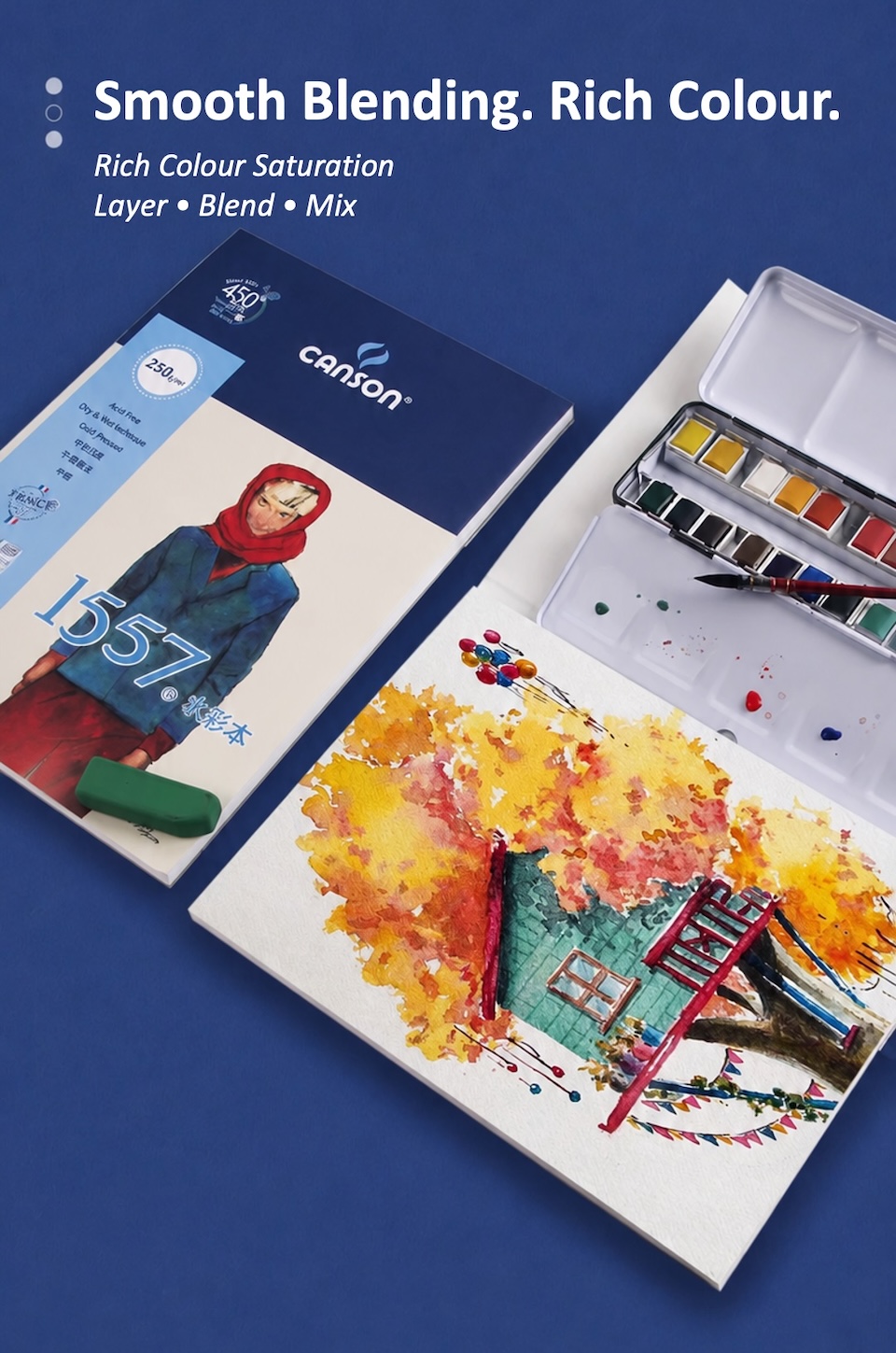 CANSON Painting Pad, A4, 250gsm, 20 sheets Smooth Blending. Rich Colour. Rich Colour Saturation. Layer • Blend • Mix