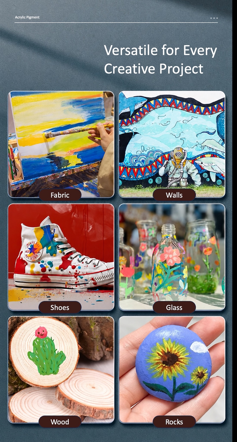 Versatile for Every Creative Project: Fabric, Walls, Shoes, Glass, Wood, Rocks.