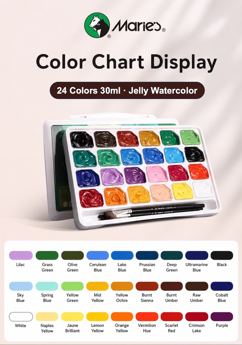 Color Chart Display. 24 Colors 30ml · Jelly Watercolor.