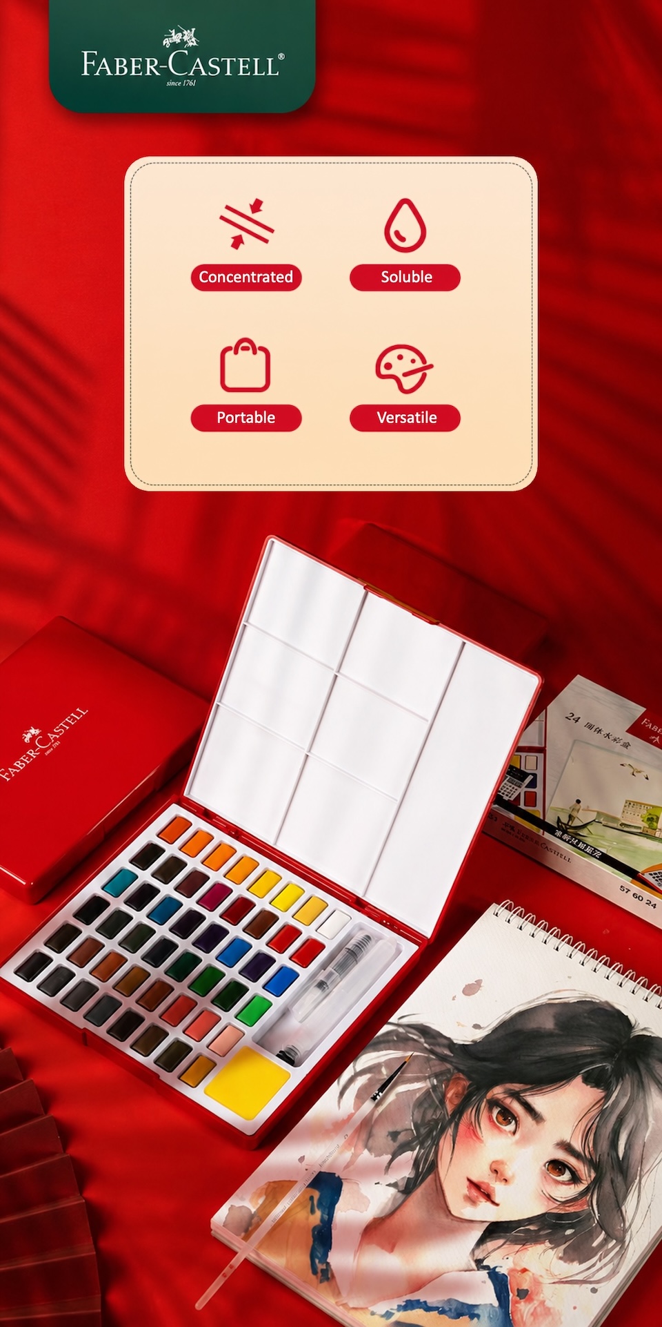 Faber-Castell 36-Color Watercolour Paint Set Concentrated, Soluble, Portable, Versatile