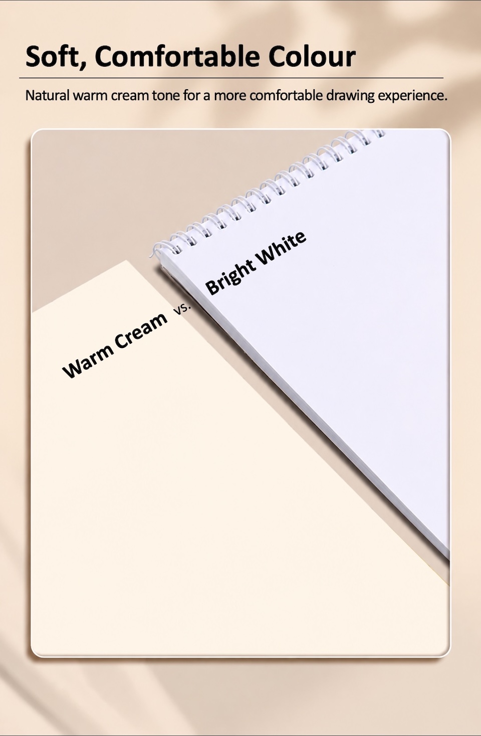 Marie's Drawing Sketchbook, A4, 160gsm, 30 sheets Soft, Comfortable Colour. Natural warm cream tone for a more comfortable drawing experience.